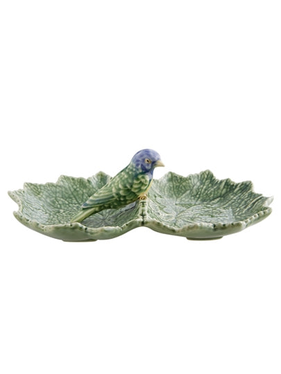 Bordallo Pinheiro Leaves Double Leaf with Blue Bird