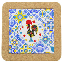 Load image into Gallery viewer, Portuguese Cork &amp; Ceramic Tile Trivet with Azulejo Rooster Design
