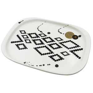 Ceramic Serving Tray with Geometric Black & White Design, Modern Abstract Pattern