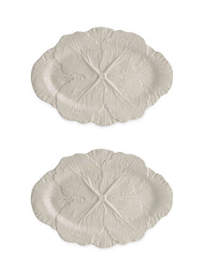 Bordallo Pinheiro Cabbage 15" Beige Oval Platter, Set of 2