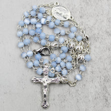 Load image into Gallery viewer, Our Lady of Fatima Rosary with Light Blue Beads, Medallion, and Case
