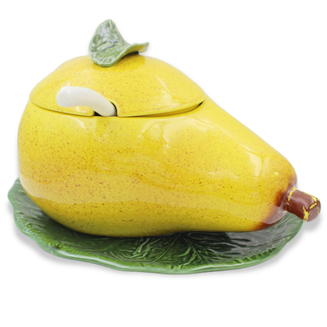 Hand-Painted Ceramic Pear Tureen with Ladle - Decorative Fruit Design, Made in Portugal