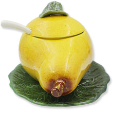 Load image into Gallery viewer, Hand-Painted Ceramic Pear Tureen with Ladle - Decorative Fruit Design, Made in Portugal
