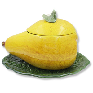 Hand-Painted Ceramic Pear Tureen with Ladle - Decorative Fruit Design, Made in Portugal