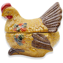 Load image into Gallery viewer, Hand-Painted Ceramic Hen Covered Dish with Lid - Made in Portugal, Farmhouse Style
