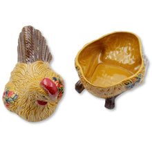 Load image into Gallery viewer, Hand-Painted Ceramic Hen Covered Dish with Lid - Made in Portugal, Farmhouse Style
