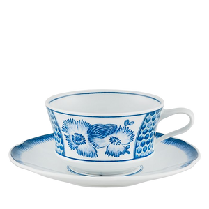 Vista Alegre Coralina Blue Tea Cup and Saucer, Set of 4