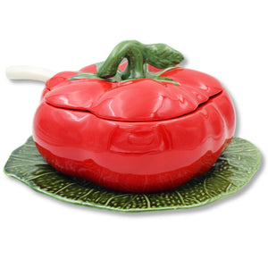 Hand-Painted Large Tomato Tureen with Ladle - Made in Portugal