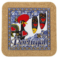 Load image into Gallery viewer, Portuguese Rooster &amp; Sardine Tile &amp; Cork Trivet - Azulejo Pattern Blue &amp; White
