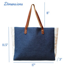 Load image into Gallery viewer, Praceta Lisboa Blue Canvas Tote Bag with Cream Azulejo Tile Design and Leather Straps
