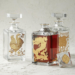 Vista Alegre Crystal Golden Whisky Decanter with Gold Rooster