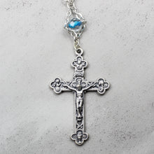 Load image into Gallery viewer, Our Lady of Fatima Rosary with Clear &amp; Blue Beads, Medallion, and Case
