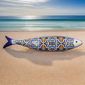 Blue and Orange Tile Azulejo Decorative Ceramic Portuguese Sardine