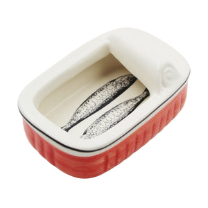 Portuguese Ceramic Sardine Can with Red Design