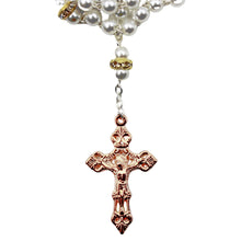 Load image into Gallery viewer, Our Lady of Fatima Elegant White Pearl Gold Rosary
