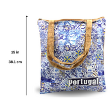 Load image into Gallery viewer, Portugal Blue Tiles Azulejos Natural Cork Tote Bag
