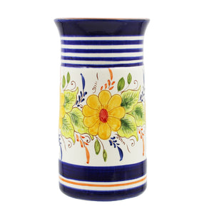 Hand-Painted Portuguese Pottery Clay Terracotta Floral Utensil Holder