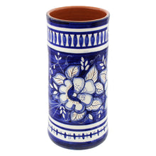 Load image into Gallery viewer, Hand-Painted Portuguese Terracotta Blue &amp; White Floral Wine Bottle Holder
