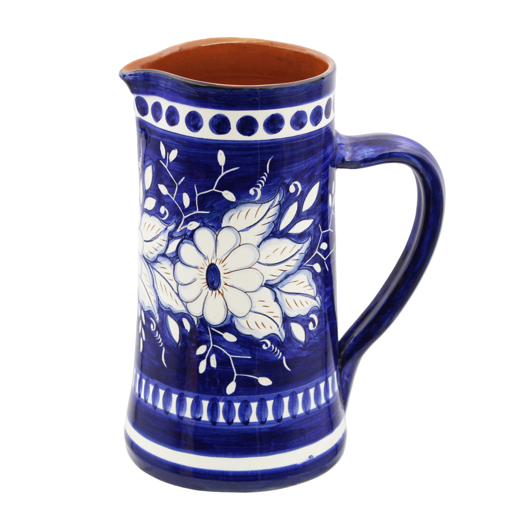 Hand-Painted Portuguese Pottery Clay Terracotta Floral Pitcher