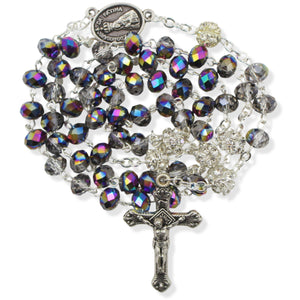 Our Lady of Fatima Rosary with Iridescent Glass Beads and Case