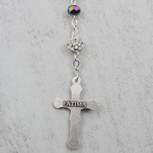 Our Lady of Fatima Rosary with Iridescent Glass Beads and Case