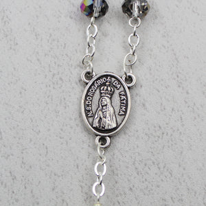 Our Lady of Fatima Rosary with Iridescent Glass Beads and Case