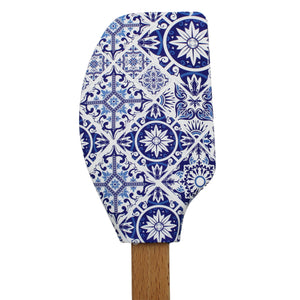 Portuguese Blue & White Azulejo Silicone Baking Spatula with Wooden Handle