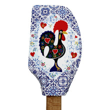 Load image into Gallery viewer, Portuguese Azulejo Silicone Baking Spatula with Rooster Design &amp; Wooden Handle
