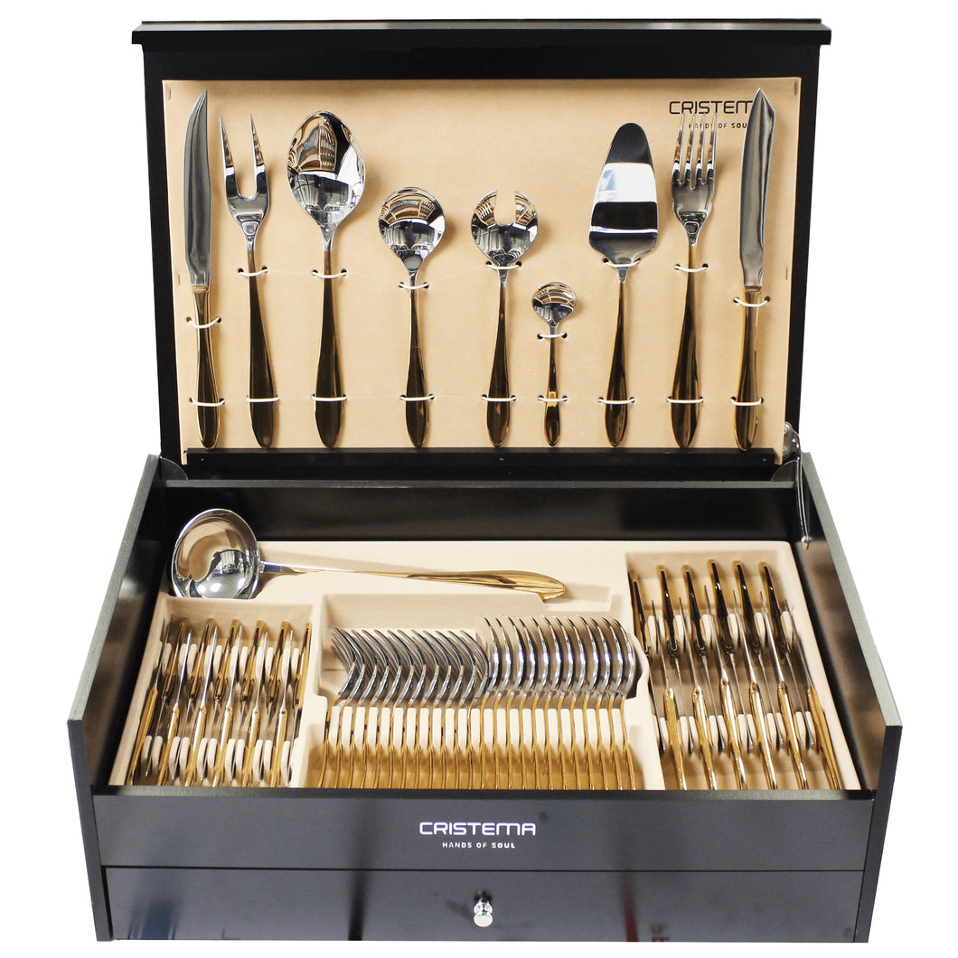 Cristema Colombo Gold 130-Piece Silverware Flatware Cutlery Stainless Steel Set