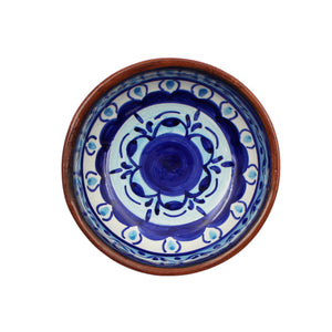 Hand-Painted Portuguese Pottery Clay Terracotta Blue Striped Mini Dip Dish Set