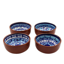 Load image into Gallery viewer, Hand-Painted Portuguese Pottery Clay Terracotta Blue Striped Mini Dip Dish Set
