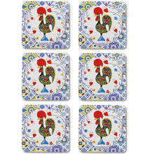 Load image into Gallery viewer, Set of 6 Portuguese Barcelos Rooster Coasters with Cork Backing, Azulejo Design
