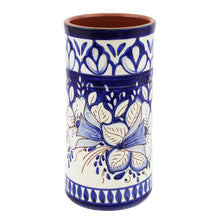 Load image into Gallery viewer, Hand Painted Terracotta Blue Floral Utensil Holder
