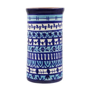 Hand Painted Terracotta Blue Riscas Utensil Holder