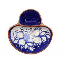 Load image into Gallery viewer, Hand-painted Portuguese Pottery Clay Terracotta Blue Floral Olive Dish
