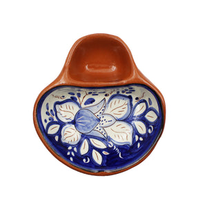 Hand-painted Portuguese Pottery Clay Terracotta Mini Blue Floral Olive Dish