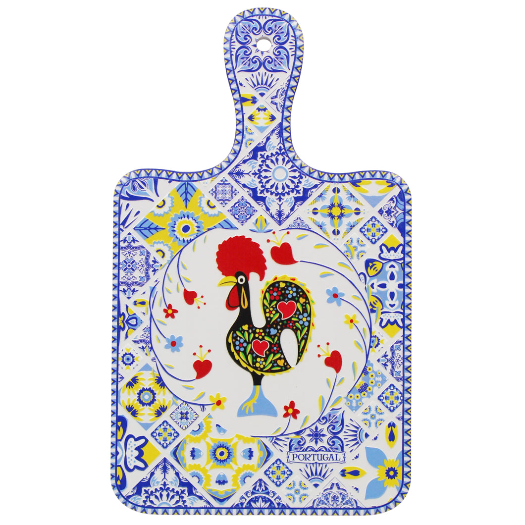 Portuguese Ceramic Decorative Serving Tray with Rooster and Azulejo Tile Design