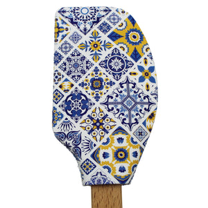 Portuguese Blue & Yellow Azulejo Silicone Baking Spatula with Wooden Handle