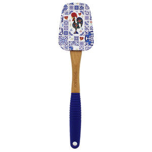 Portuguese Azulejo Silicone Baking Spatula with Rooster Design & Wooden Handle