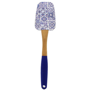 Portuguese Azulejo Silicone Baking Spatula with Rooster Design & Wooden Handle