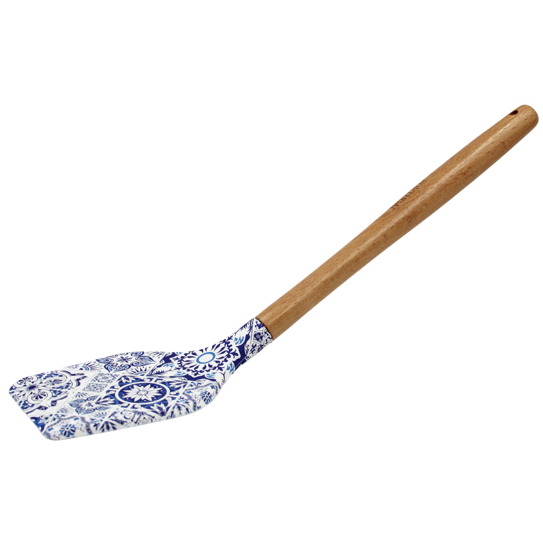 Silicone Spatula Turner with Wooden Handle - Blue & White Azulejo Design