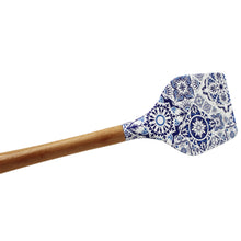 Load image into Gallery viewer, Silicone Spatula Turner with Wooden Handle - Blue &amp; White Azulejo Design
