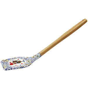 Silicone Spatula Turner with Wooden Handle - Azulejo Background & Rooster Design