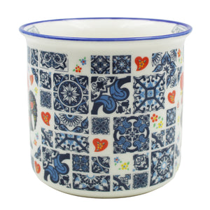 Portugal Azulejo Tile Ceramic Coffee Mug with Blue and White Pattern with Rooster Design, 12 oz.