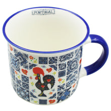 Load image into Gallery viewer, Portugal Azulejo Tile Ceramic Coffee Mug with Blue and White Pattern with Rooster Design, 12 oz.
