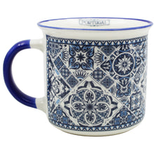 Load image into Gallery viewer, Portugal Azulejo Tile Ceramic Coffee Mug with Blue and White Pattern, 12 oz.
