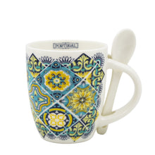 Load image into Gallery viewer, Portuguese Blue &amp; Yellow Azulejo - Ceramic Espresso Cup with Spoon Set
