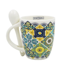 Load image into Gallery viewer, Portuguese Blue &amp; Yellow Azulejo - Ceramic Espresso Cup with Spoon Set
