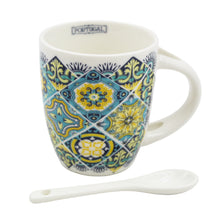 Load image into Gallery viewer, Portuguese Blue &amp; Yellow Azulejo - Ceramic Espresso Cup with Spoon Set
