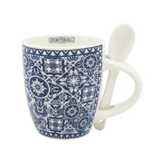 Load image into Gallery viewer, Portuguese Blue &amp; White Azulejo - Ceramic Espresso Cup with Spoon Set
